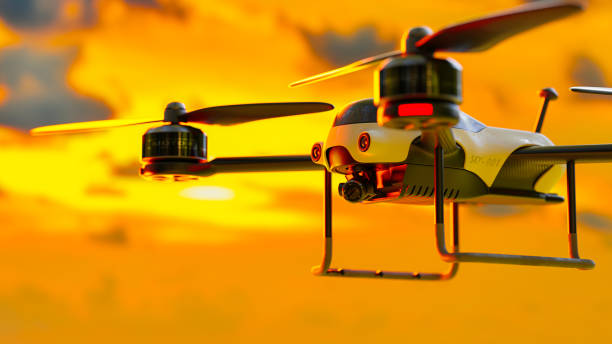 istock Drone white color flying close-up at sunset. 1401444199