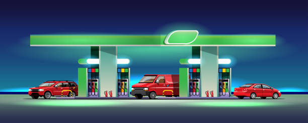 istock Automobile and van car filling up at oil station vector 1401449249