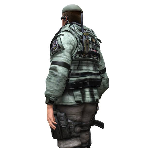 istock Soldier with a machine gun isolated white background 3d illustration 1401452912