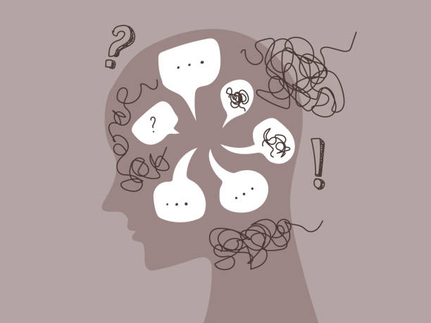 illustrazioni stock, clip art, cartoni animati e icone di tendenza di ansia e stress causati dal pensare troppo. concetto di overthinking - caos