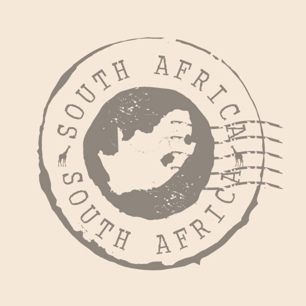 illustrazioni stock, clip art, cartoni animati e icone di tendenza di francobollo postale del sudafrica. mappa silhouette sigillo in gomma.  design retro travel. sigillo di mappa sud africa grunge per il tuo design.  eps10 · - pretoria