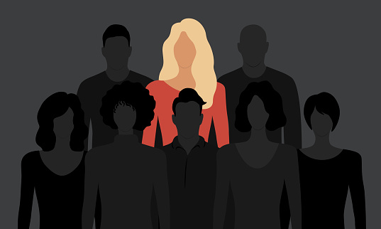 Leadership And Individuality Concept With Unique Woman Standing Out From The Crowd