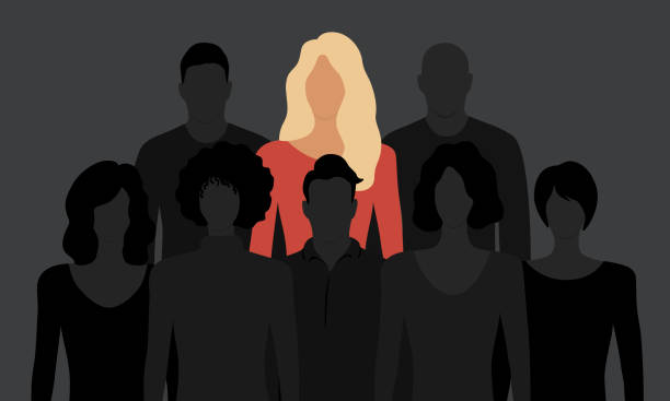 Leadership And Individuality Concept With Unique Woman Standing Out From The Crowd vector art illustration