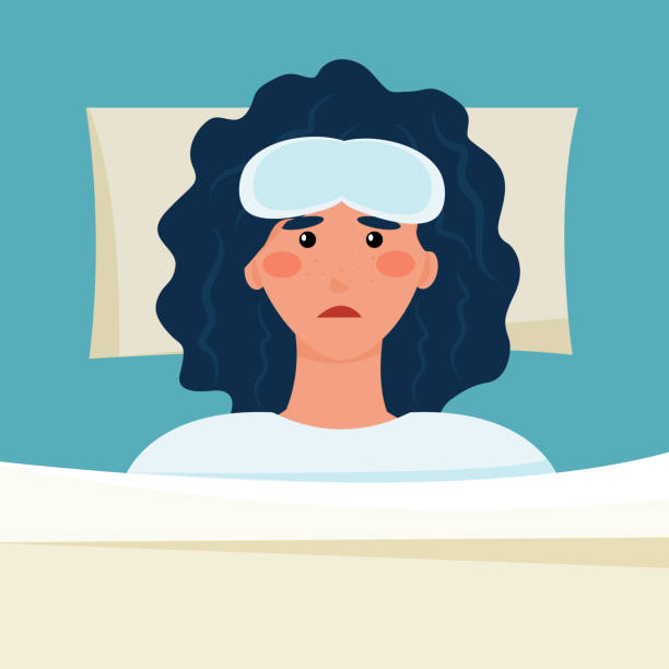 ilustrações de stock, clip art, desenhos animados e ícones de woman with insomnia. frustrated cartoon character. experience, anxiety, you need to take a vitamin for sleep. vector illustration, flat - saddle blanket