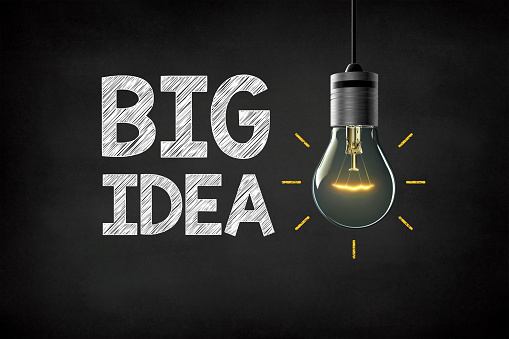 Big idea, inspiration and innovation light bulb concept on black background