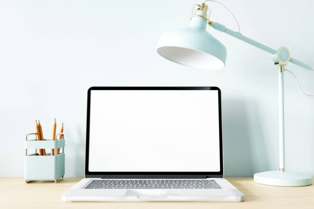 istock Mockup of laptop computer and blank laptop screen mockup on desk 1401473082