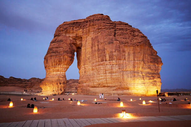 Elephant Rock at twilight, Saudi Arabia stock photo