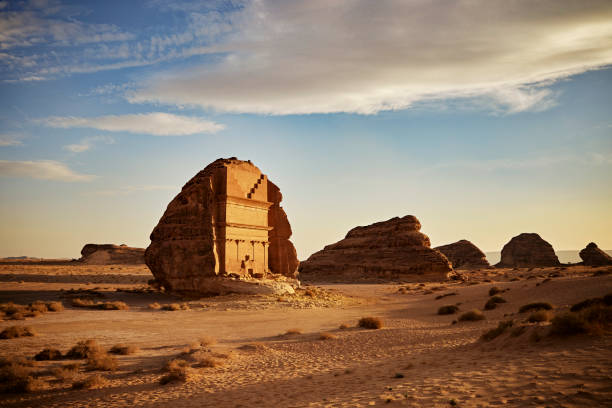 Tomb of Lihyan, son of Kuza, at Hegra in Saudi Arabia stock photo