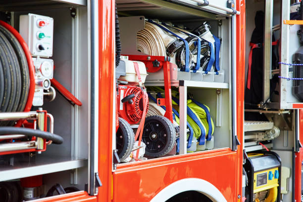 istock Firetruck equipment, close up 1401473924
