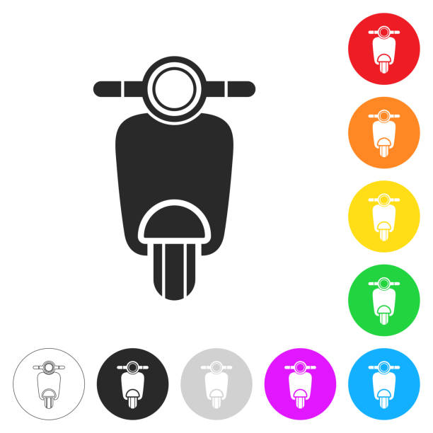Ilustración Scooter Vista Icono En Botones Coloridos y más Vectores Libres de Derechos de Analógico iStock