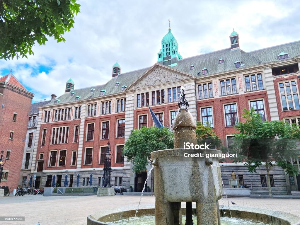 The Beursplein square in Damrak, Amsterdam Stock Market and Exchange Stock Photo