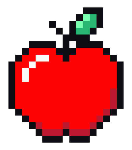 ilustrações, clipart, desenhos animados e ícones de ilustração vetorial do design de pixels da apple. símbolo de fruta vermelha do jogo pixel no fundo branco - tree shade large growth