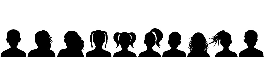 Group of children, silhouette of portraits. Vector illustration