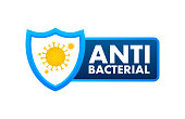Anti bacterial and virus solution. 3d shield icon. White background