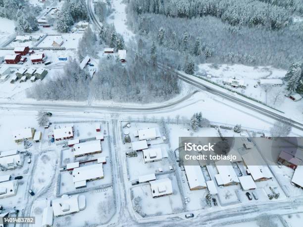 Residential Villa Area In The Winter Seen From Above Stock Photo - Download Image Now
