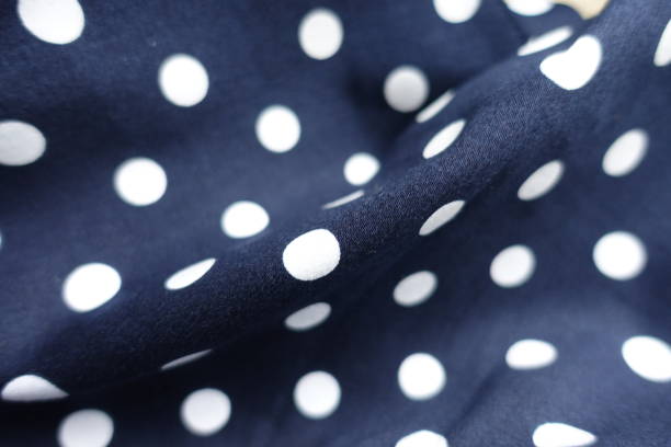 istock Close view of fold on dark blue and white cotton fabric with polka dot pattern 1401483994