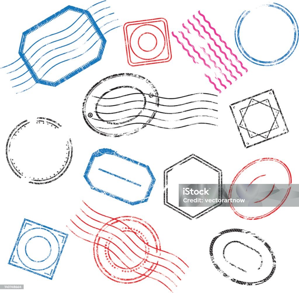 Rubber Stamp A set of generic blank rubber stamps and seals suitable for graphic designs, Travel, mail, promotional offers and more, All elements are layered and grouped for easy manipulation. Passport Stamp stock vector