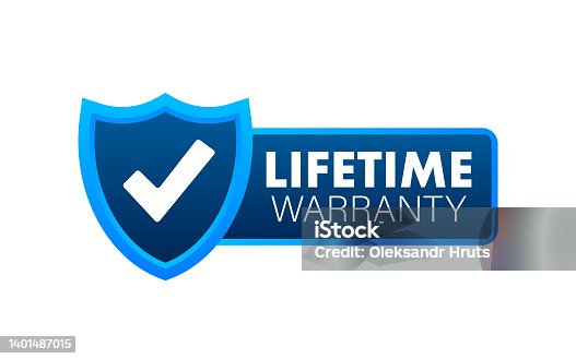 istock Flat banner with red lifetime warranty. Flat vector illustration character 1401487015