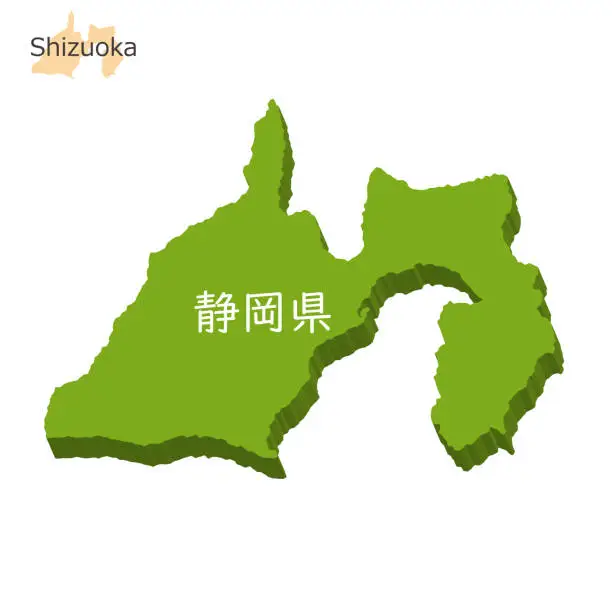 Vector illustration of Shizuoka Prefecture icon, three-dimensional map