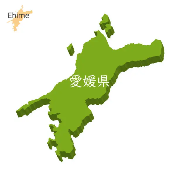 Vector illustration of Ehime prefecture icon, three-dimensional map