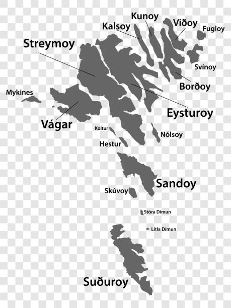 Blank map Faroe Islands in gray. Every Island map is with titles. High quality map of  Faroe Islands on transparent background for your  design.  EPS10. Blank map Faroe Islands in gray. Every Island map is with titles. High quality map of  Faroe Islands on transparent background for your  design.  EPS10. eysturoy stock illustrations