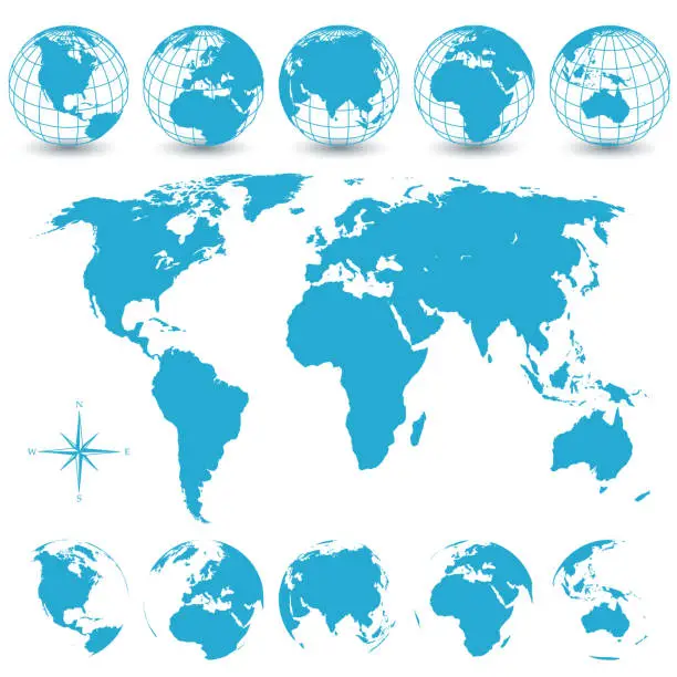 Vector illustration of Globe Set and World Map