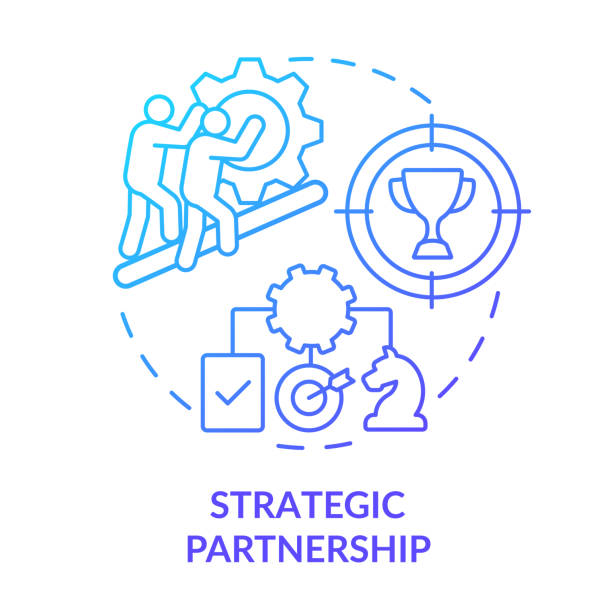 Strategic partnership blue gradient concept icon Strategic partnership blue gradient concept icon. Buyer-seller interaction abstract idea thin line illustration. Business alliance agreement. Isolated outline drawing. Myriad Pro-Bold font used alliance nebraska stock illustrations