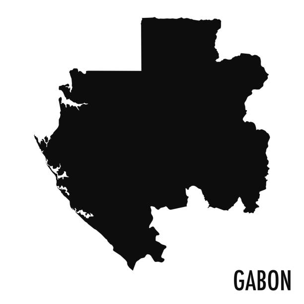 Gabon map vector silhouette illustration Gabon black silhouette map. Editable high quality vector cut out illustration isolated on white. gabon stock illustrations