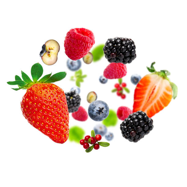 istock Summer Berries on white background. Strawberry, blueberry, raspberry, brumble. summer background 1401492540