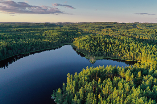 Finland lake nature beautiful sunset aerial view