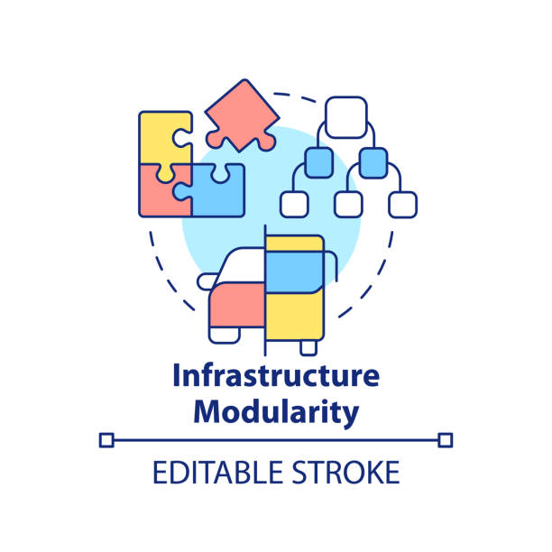 ilustraciones, imágenes clip art, dibujos animados e iconos de stock de icono de concepto de modularidad de infraestructura - modular