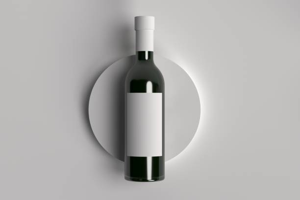 3d render mockup bottle of wine or champagne with an empty label and with a place for design. Top view