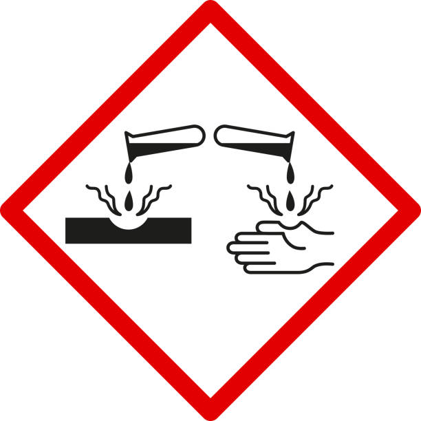 ilustrações, clipart, desenhos animados e ícones de símbolo de segurança, perigoso para pele, líquido cáustico, sinal simples, gráfico vetorial - material corrosivo