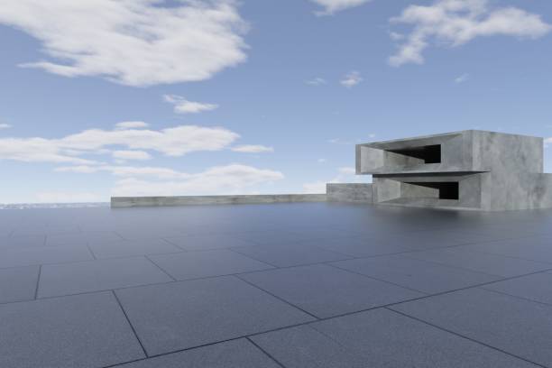 istock Open spaces with futuristic architecture and empty concrete floor 1401498541