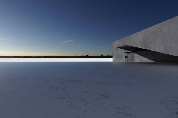 istock 3d render of futuristic architecture background with empty concrete floor, car presentation. 1401498545