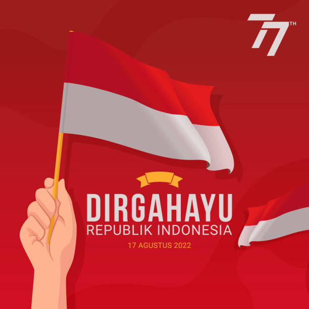 Happy Indonesia Independence day greeting card 17 August. Happy Indonesia Independence day greeting card. translate from indonesian: happy national day celebration Number 17 stock illustrations
