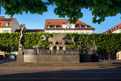 Sweden, Uppsala - April 19 2019: front view of the central railway station old building on April 19 2019 in Uppsala, Sweden.