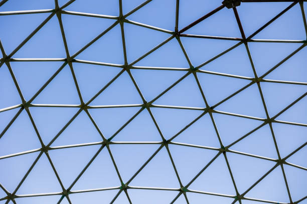 geodesic dome, pattern, grid, construction, polygons - triangle geodesic dome mesh dome imagens e fotografias de stock