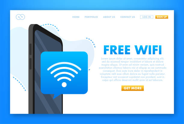 無料 wifi ゾーン青いアイコン。無料 wifi ここサインコンセプト。ベクターイラスト。 - wifi zone点のイラスト素材／クリップアート素材／マンガ素材／アイコン素材