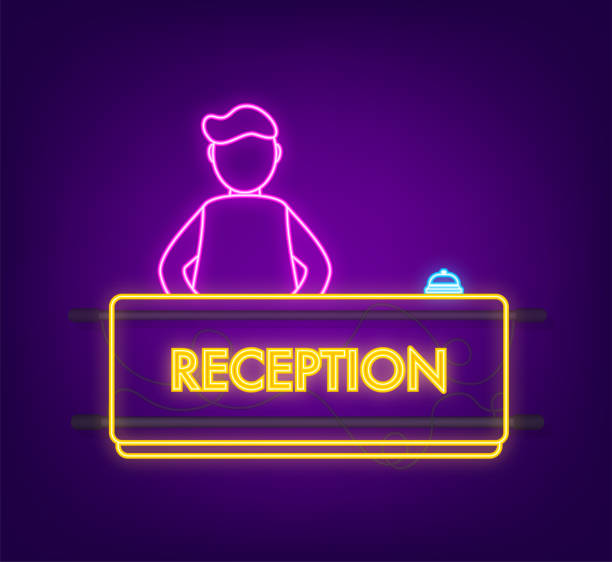 ilustrações, clipart, desenhos animados e ícones de ícone de ouro realista do sino de recepção e do homem no cenário branco. ícone neon. ajuda do cliente - service bell welcome sign computer icon hotel