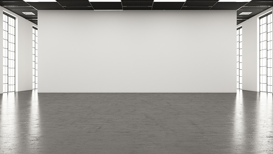 Empty White Wall of Modern Building Interior. 3D Render