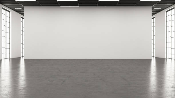 empty white wall of modern building interior - konstmuseum bildbanksfoton och bilder