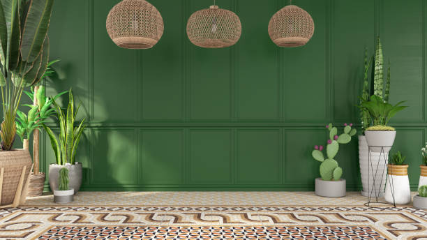 istock Empty Green Wall with Green Plants and Cactus 1401505273
