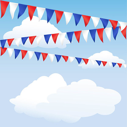 Red white and blue bunting. English or USA colours, suitable for 4th of July or Royal Wedding background. Space for text. EPS10 vector format.