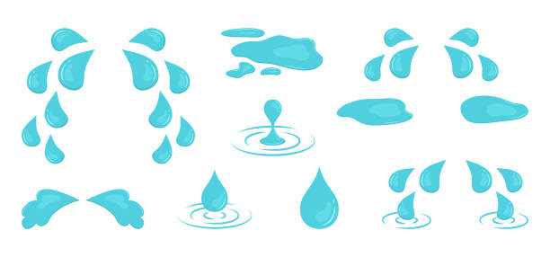 illustrazioni stock, clip art, cartoni animati e icone di tendenza di icona del vettore di lacrime e acqua, pozzanghera dei cartoni animati, goccia di pianto, flusso di pioggia blu. illustrazione aqua - drop water cartoon raindrop