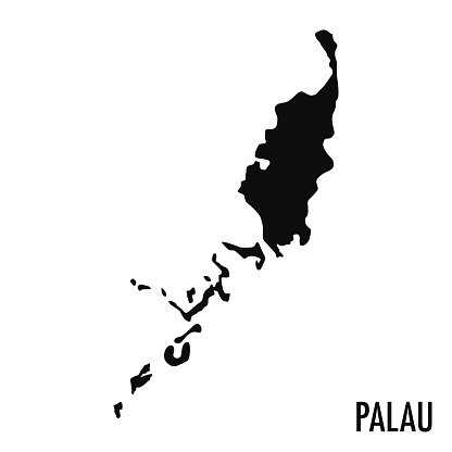 Palau black silhouette map. Editable high quality vector cut out illustration isolated on white.