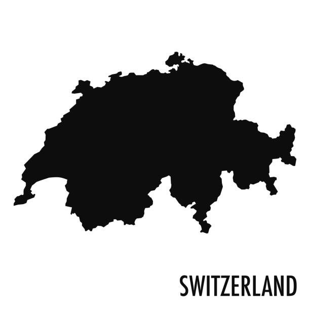 Switzerland map vector silhouette illustration Switzerland black silhouette map. Editable high quality vector cut out illustration isolated on white. switzerland stock illustrations