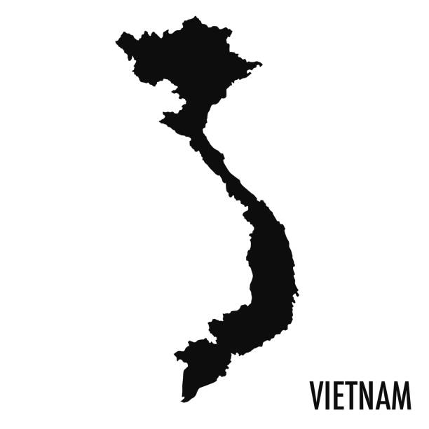 Vietnam map vector silhouette illustration Vietnam black silhouette map. Editable high quality vector cut out illustration isolated on white. vietnam stock illustrations