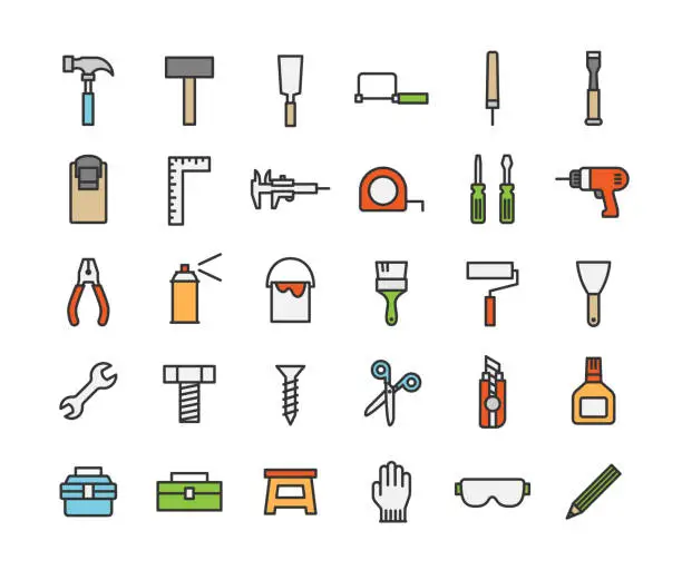 Vector illustration of DIY icon set (with lines)