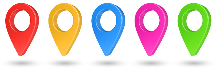 Multicolor map pointer set isolated on white background. Map pin icon. GPS place marker. Location symbol.